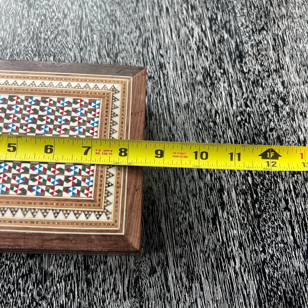 Vintage Wooden Marquetry Jewelry Box White,‎ Red, Green, Blue